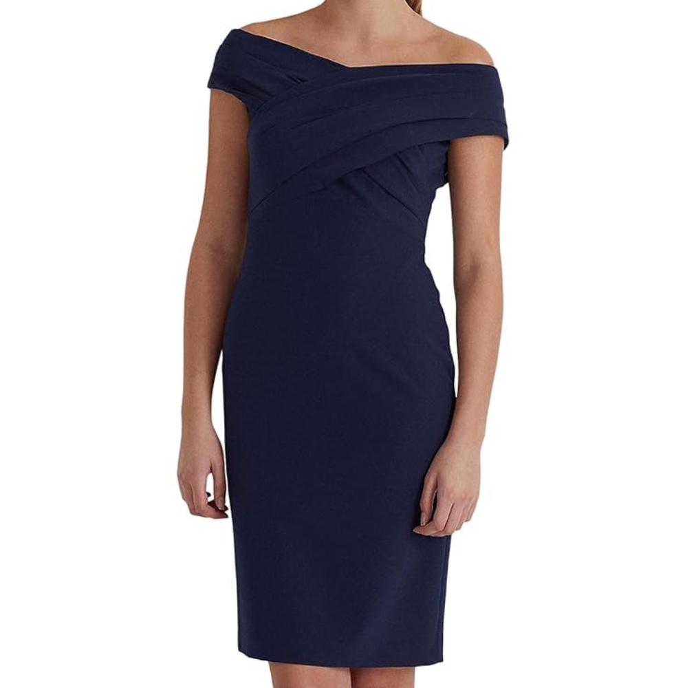 Ralph Lauren Blue Off-Shoulder Lighthouse Navy Cocktail Dress